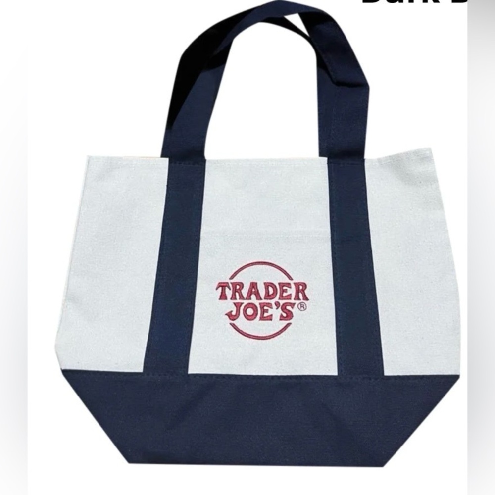 Trader Joe's Navy and White Canvas Tote Bag